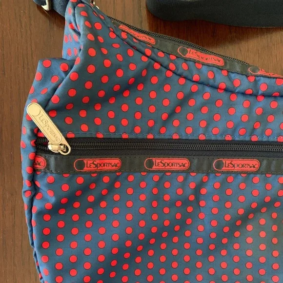LeSportSac Blue/Red Polka Dot Print Nylon Purse - Picture 3 of 6
